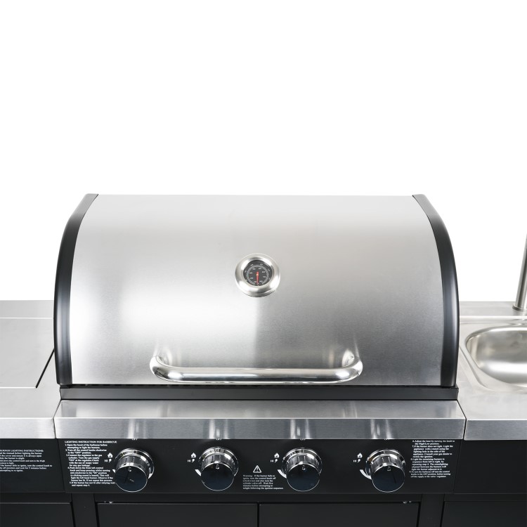 GRADE A2 - The Texas Outdoor Elite 4 Burner Gas BBQ Kitchen in Black