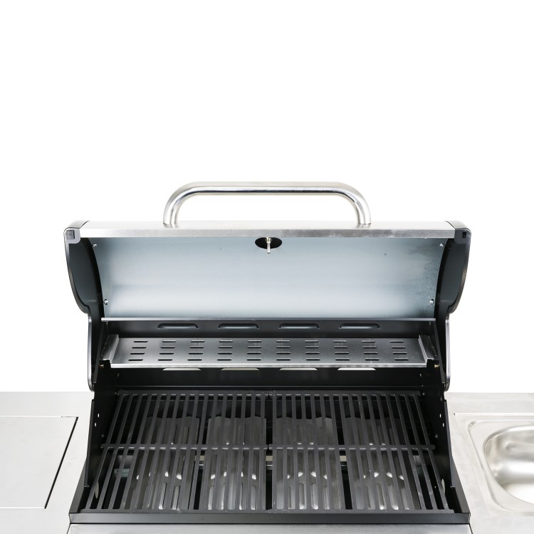 GRADE A2 - The Texas Outdoor Elite 4 Burner Gas BBQ Kitchen in Black
