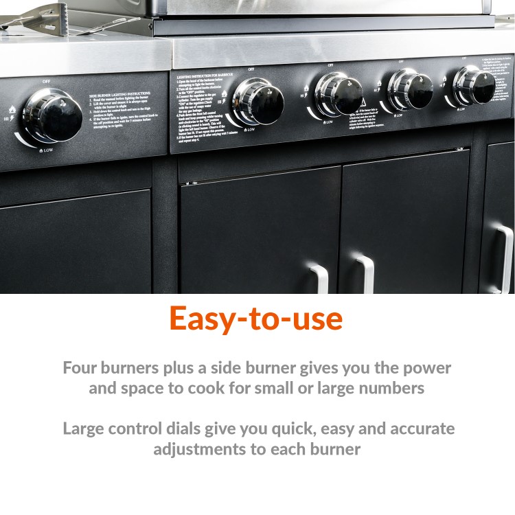 GRADE A2 - The Texas Outdoor Elite 4 Burner Gas BBQ Kitchen in Black