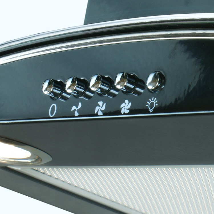 GRADE A1 - As new but box opened - ElectriQ eIQCHCGBB60 60cm Curved Black Glass Chimney Cooker Hood Satin Black
