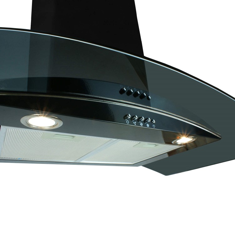 electriQ 90cm Curved Black Glass Cooker Hood Satin Black