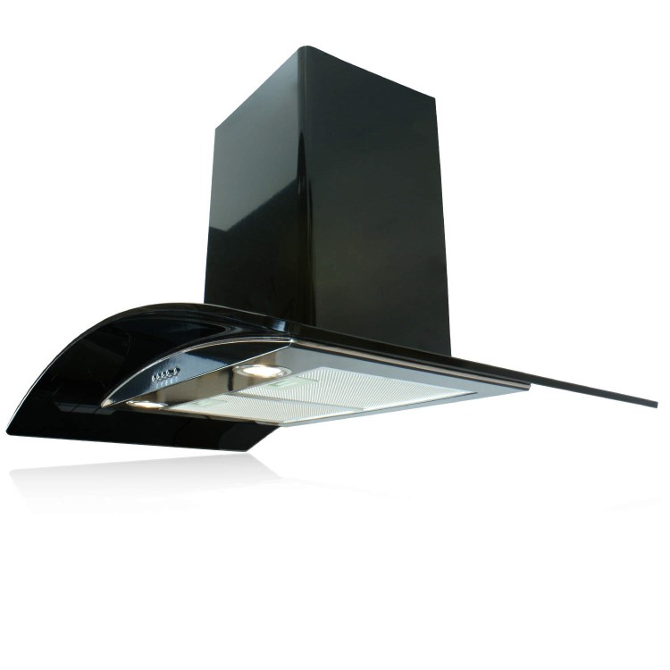 electriQ 90cm Curved Black Glass Cooker Hood Satin Black