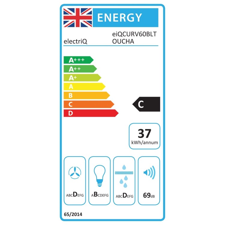 electriQ 60cm Touch Control Curved Glass Cooker Hood - Black