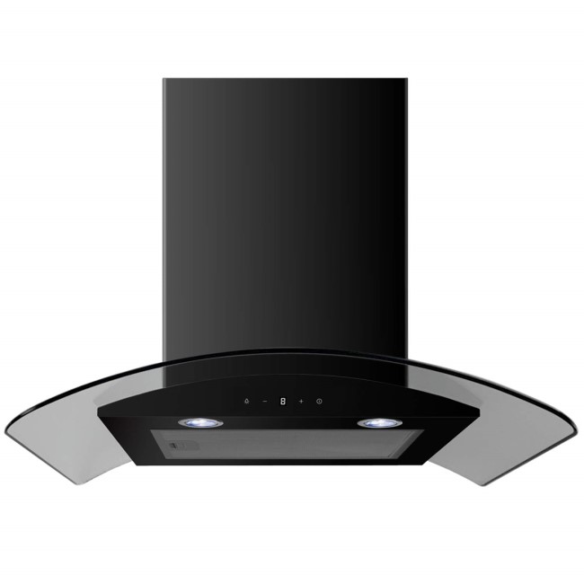 GRADE A1 - electriQ 60cm Curved Glass Satin Black Touch Control Chimney Cooker Hood 