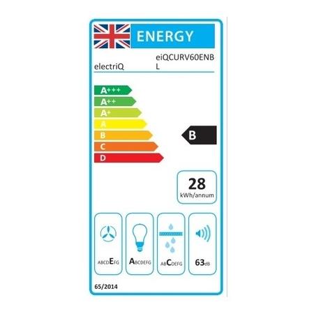 electriQ 60cm Curved Glass Cooker Hood - Black