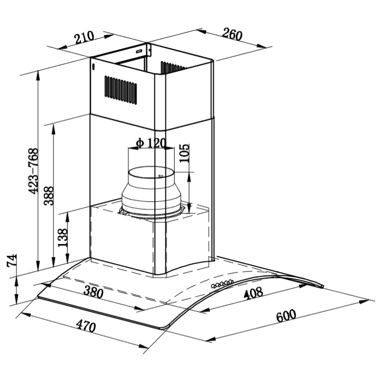 electriQ 60cm Curved Glass Cooker Hood - Black
