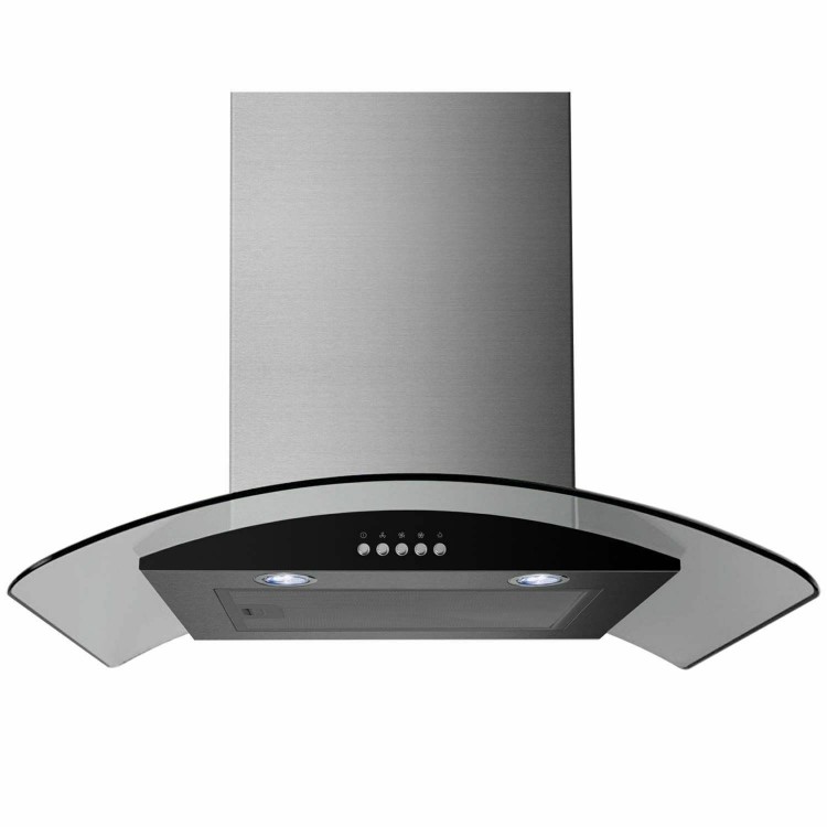 GRADE A2 - electriQ 60cm Stainless Steel Curved Glass Chimney Cooker Hood 