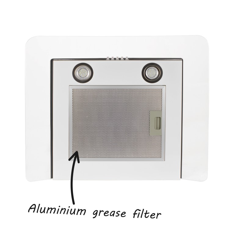 GRADE A1 - electriQ 60cm Curved Glass White Push Button Chimney Cooker Hood  -  5 Year warranty
