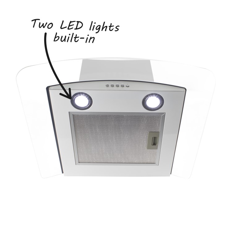 GRADE A1 - electriQ 60cm Curved Glass White Push Button Chimney Cooker Hood  -  5 Year warranty