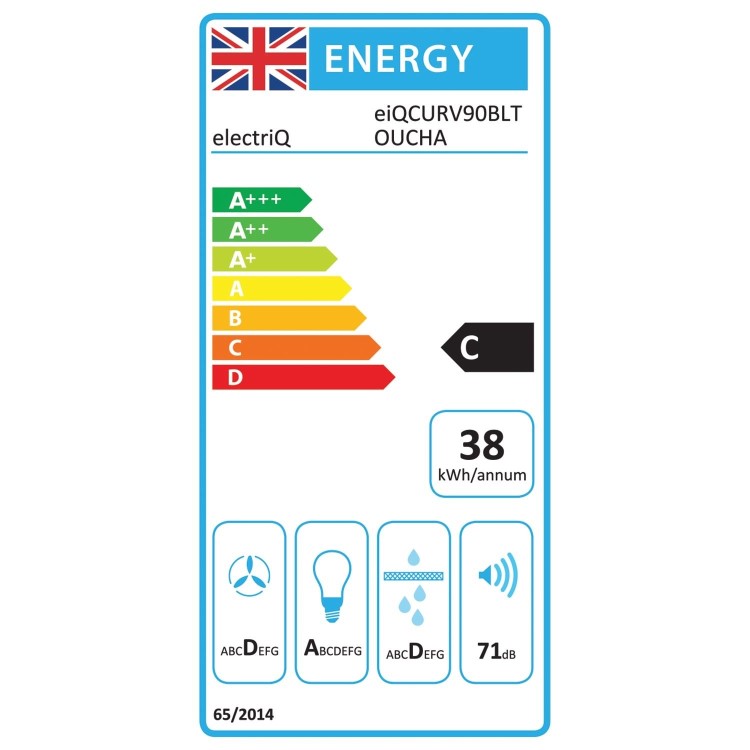 electriQ 90cm Touch Control Curved Glass Cooker Hood - Black