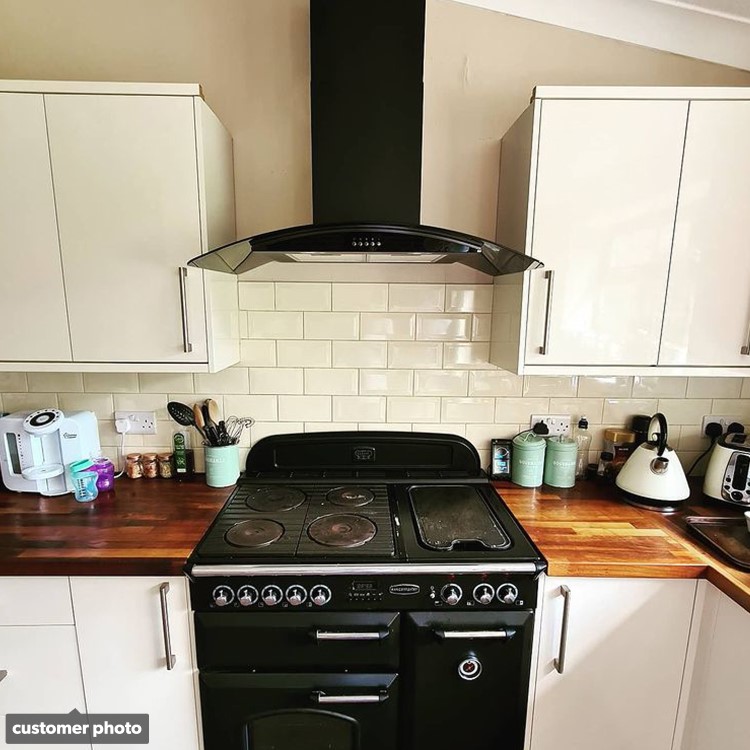 electriQ 90cm Curved Glass Push Button Chimney Cooker Hood - Black