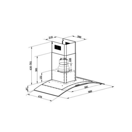 Refurbished electriQ EIQCURV90EN 90cm Curved Glass Chimney Cooker Hood Stainless Steel 