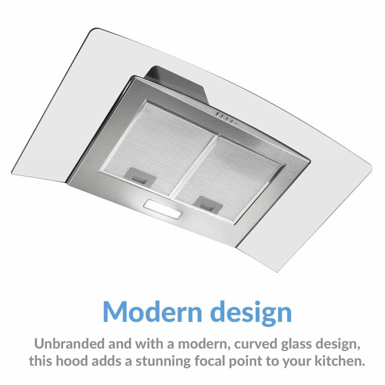 Refurbished electriQ EIQCURV90EN 90cm Curved Glass Chimney Cooker Hood Stainless Steel 