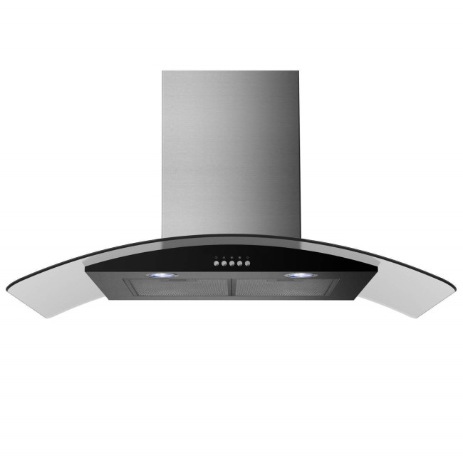 GRADE A1 - electriQ 90cm Stainless Steel Curved Glass Chimney Cooker Hood  -  5 Year warranty