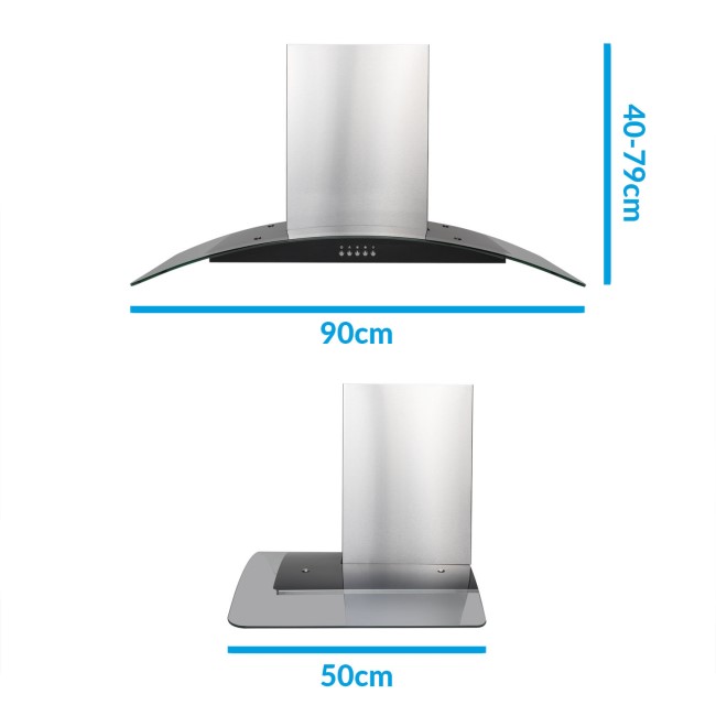 Refurbished electriQ 90cm Stainless Steel Curved Glass Chimney Cooker Hood