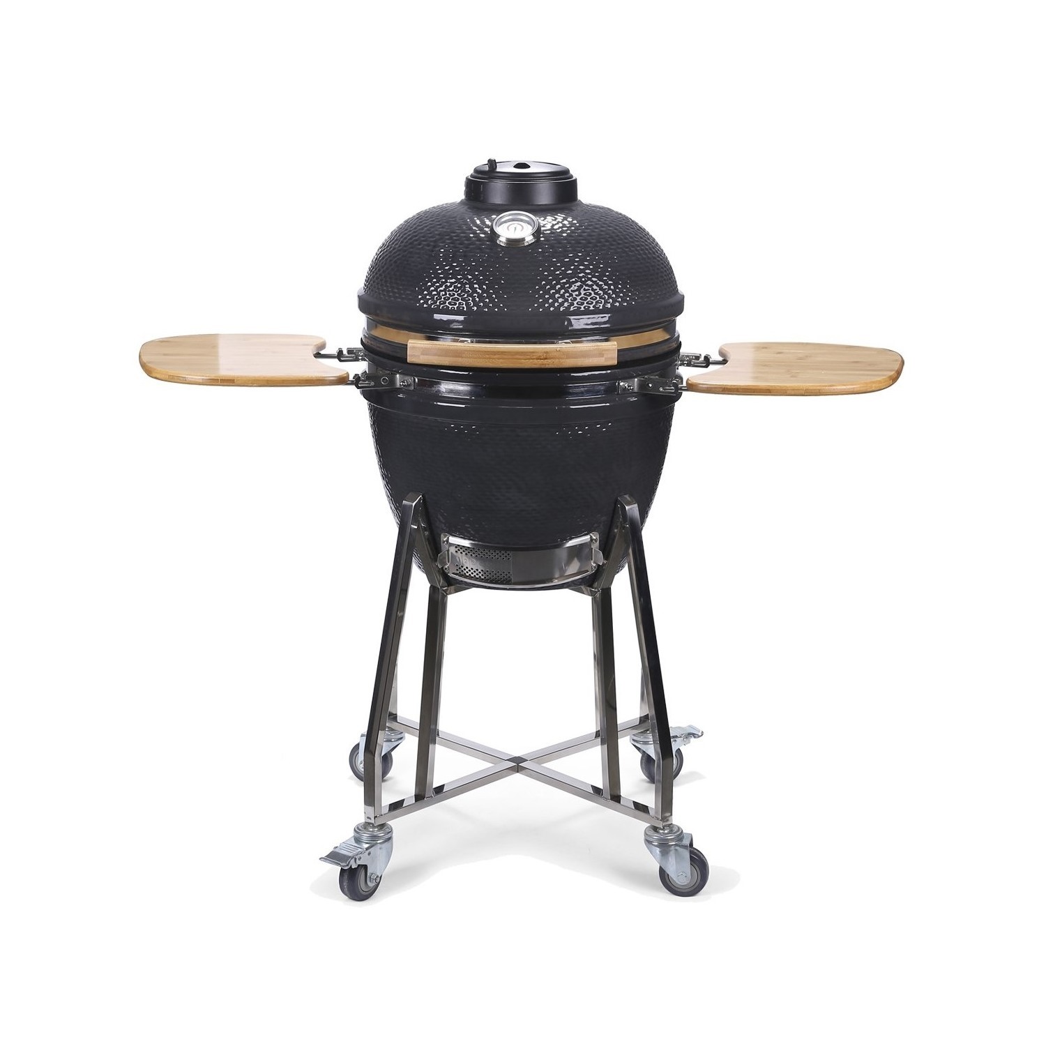 Refurbished electriQ18 Inch Charcoal Ceramic Kamado Style Kettle Grill Egg BBQ in Grey with Wooden Shelves