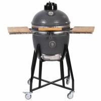 GRADE A2 - 18 Inch Charcoal Ceramic Kamado Style Kettle Grill Egg BBQ in Grey with Wooden Shelves - LAST FEW REMAINING