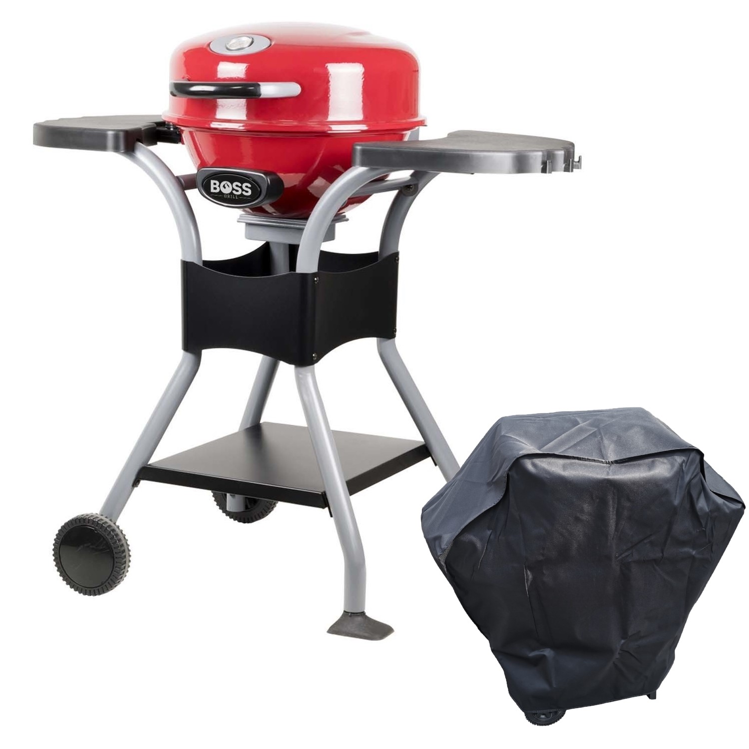 electriQ Compact Outdoor Electric BBQ Grill With Cover - Red