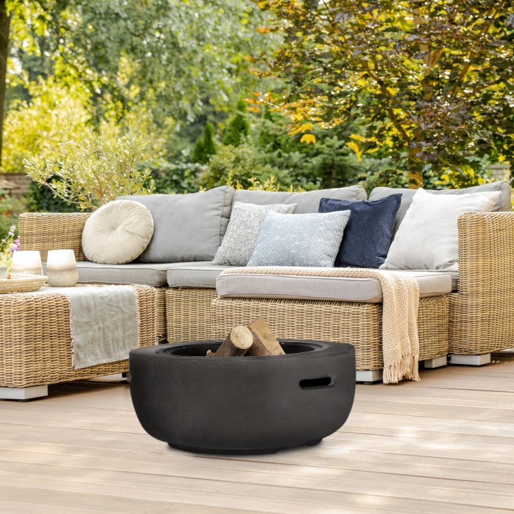 Refurbished electriQ Round Stone Wood or Charcoal Burning Fire Pit Dark Grey
