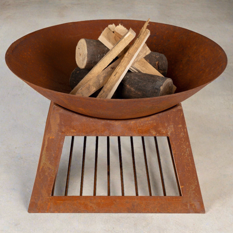 ElectriQ Round Oxidised Steel Fire Pit – Wood & Charcoal Outdoor Burner