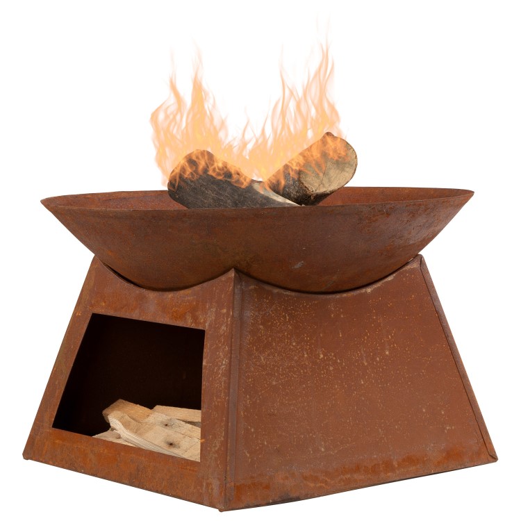 ElectriQ Round Oxidised Steel Fire Pit – Wood & Charcoal Outdoor Burner