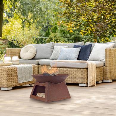 ElectriQ Round Oxidised Steel Fire Pit – Wood & Charcoal Outdoor Burner