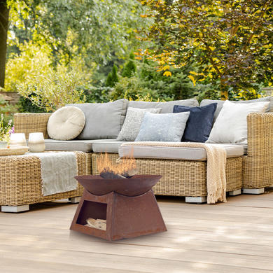 ElectriQ Round Oxidised Steel Fire Pit – Wood & Charcoal Outdoor Burner