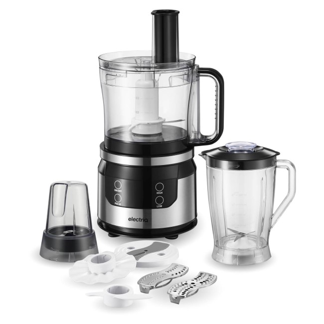 GRADE A1 - electriQ 7-in-1 800W Multifunctional Touch Control Food Processor - Stainless Steel & Black - EIQFPPREM