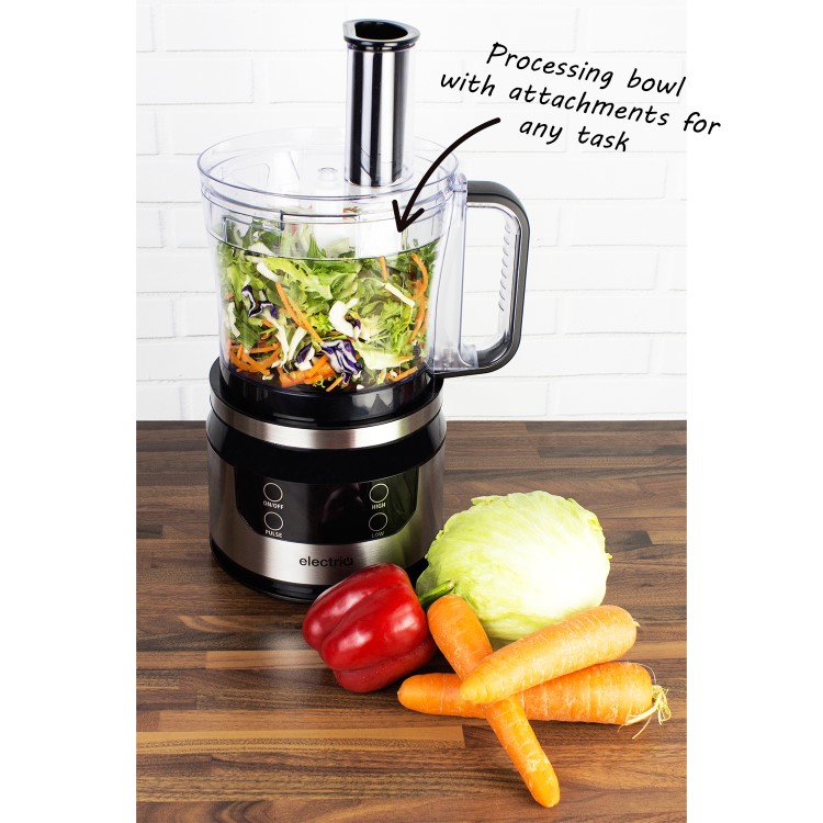 GRADE A1 - ElectriQ Touch Control Multifunctional Food Processor in Stainless Steel and Black - EIQFPPREM