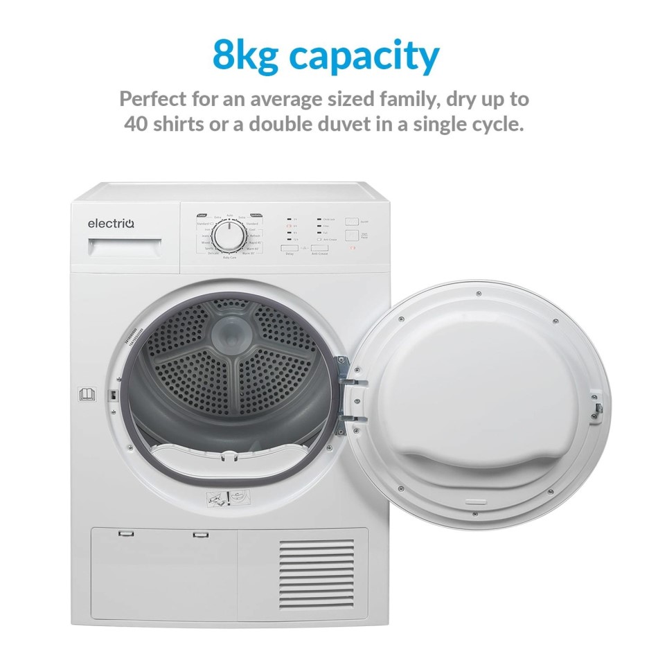 GRADE A1 electriQ 8kg Freestanding Condenser Tumble Dryer White A1