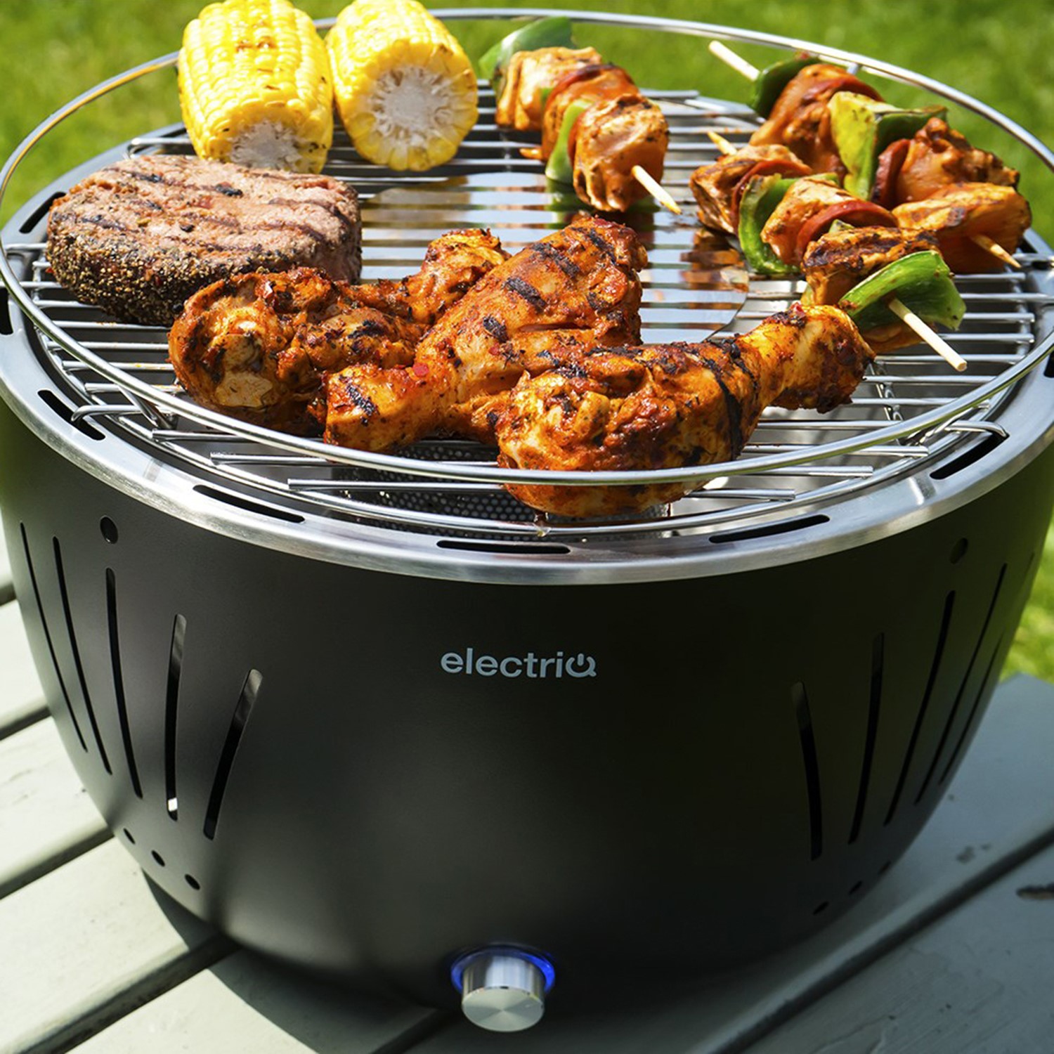 Smokeless Portable garden Outdoor Charcoal BBQ Grill with Fan for fast heat 