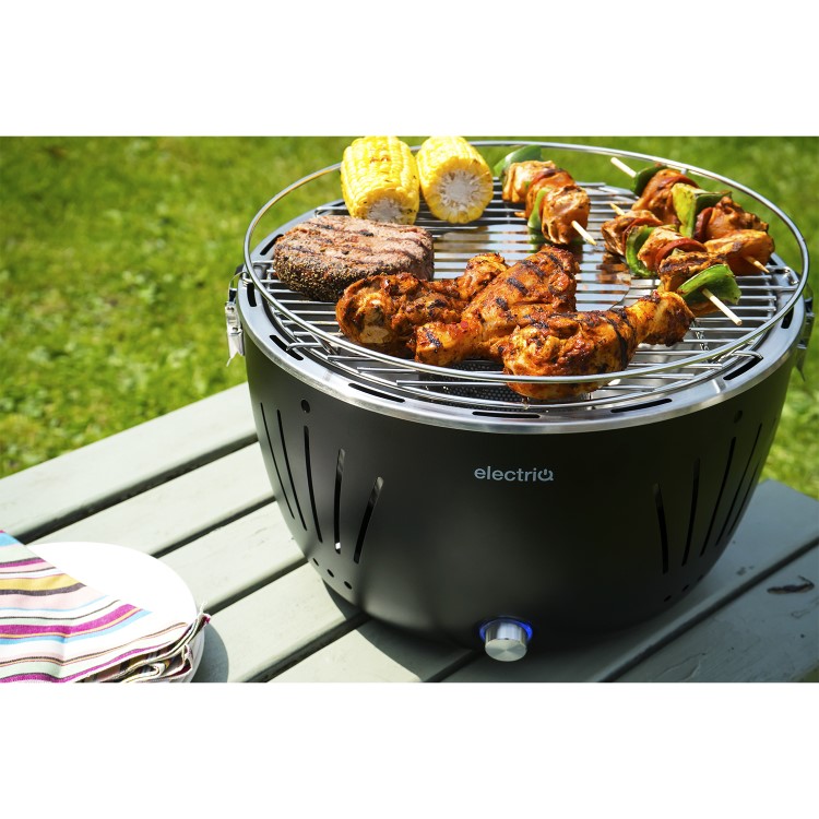GRADE A1 - Portable Smokeless Charcoal BBQ Lotus Style Grill with Fan - Includes  Zipper Carry Bag and Pizza Pan