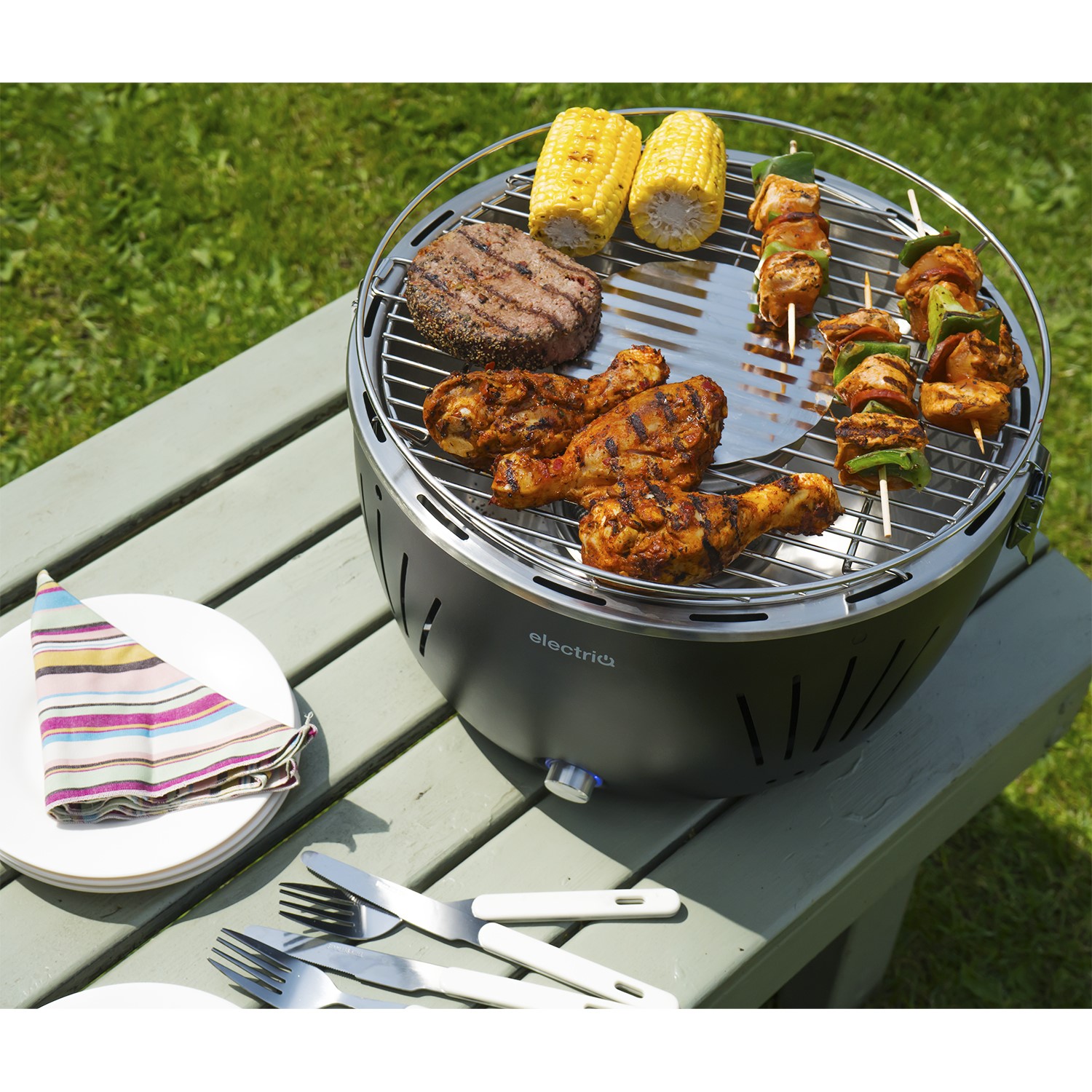 Refurbished electriQ Portable Smokeless Charcoal BBQ Lotus Style Grill with Fan A1 EIQGRILL Appliances Direct