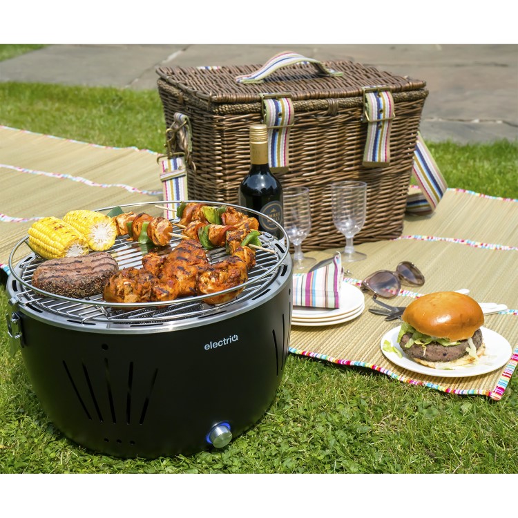 GRADE A1 - Portable Smokeless Charcoal BBQ Lotus Style Grill with Fan - Includes  Zipper Carry Bag and Pizza Pan