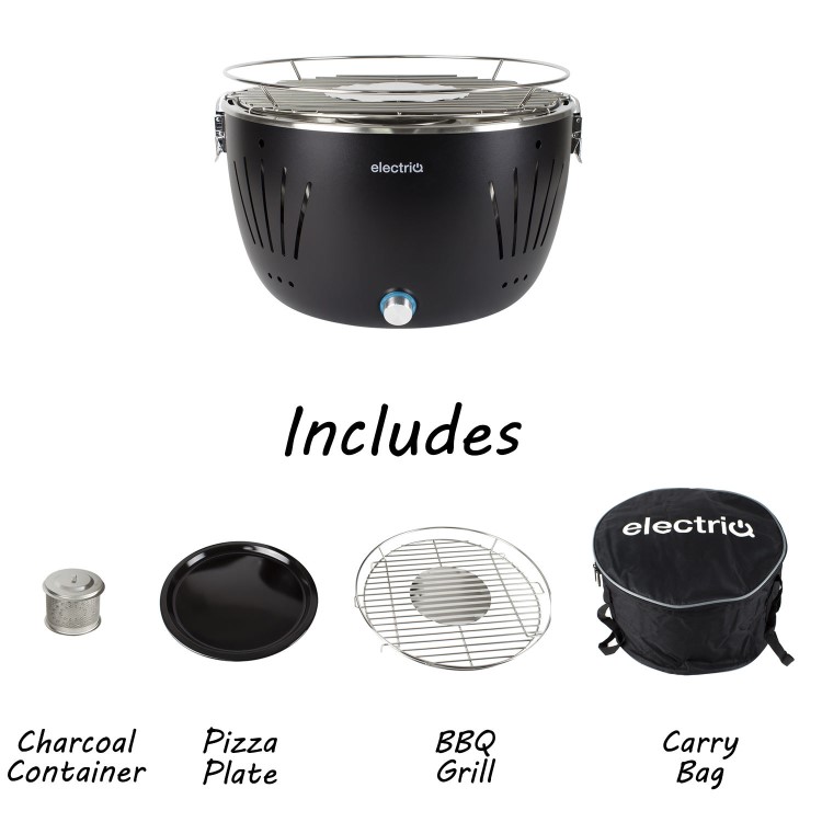 GRADE A1 - Portable Smokeless Charcoal BBQ Lotus Style Grill with Fan - Includes  Zipper Carry Bag and Pizza Pan