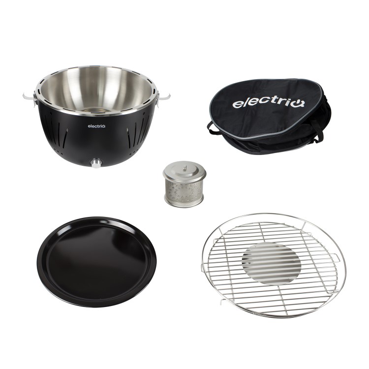 GRADE A1 - Portable Smokeless Charcoal BBQ Lotus Style Grill with Fan - Includes  Zipper Carry Bag and Pizza Pan
