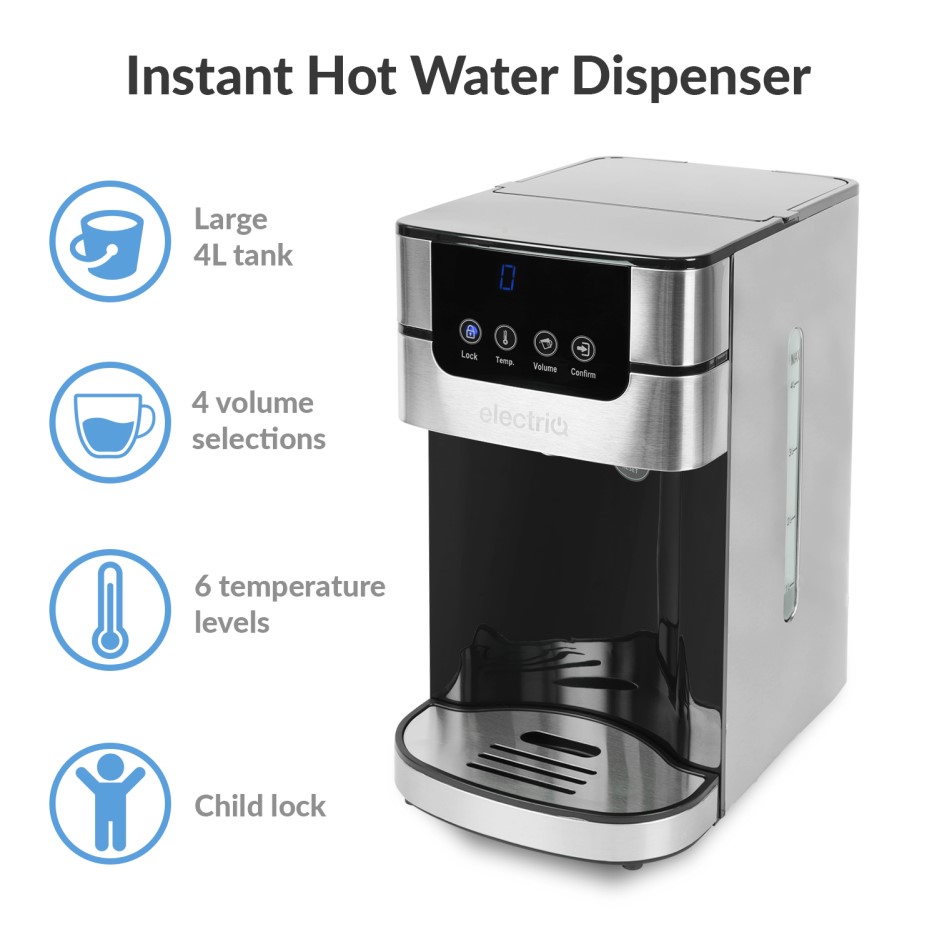 electriQ 4L Instant Hot Water Dispenser Stainless Steel EIQHWD4