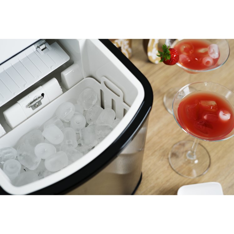 GRADE A1 - electriQ Counter Top Ice Maker Machine in Stainless Steel with Free Ice Lolly Moulds