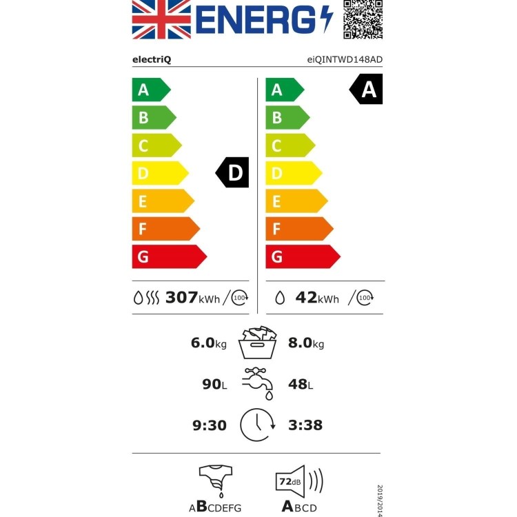 electriQ Integrated Washer Dryer 8kg Wash 6kg Dry 1400 Spin - White
