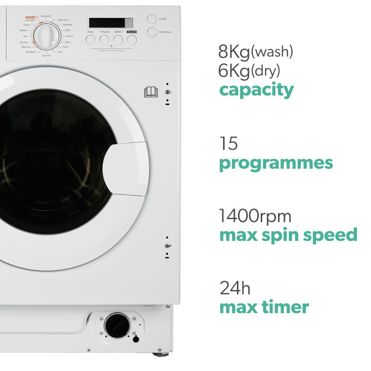 Refurbished electriQ EIQINTWD148 Integrated 8/6KG 1400 Spin Washer Dryer