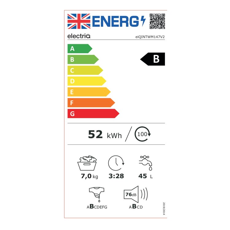 electriQ 7kg 1400rpm Integrated Washing Machine - White