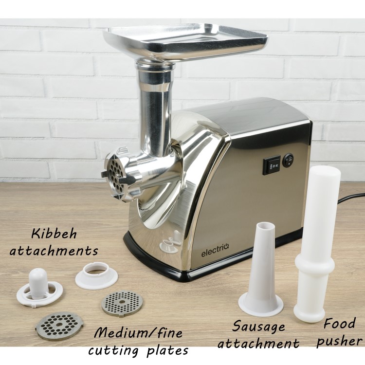 Refurbished electriQ Electric Meat Grinder 1800W with 3 Attachments Stainless Steel