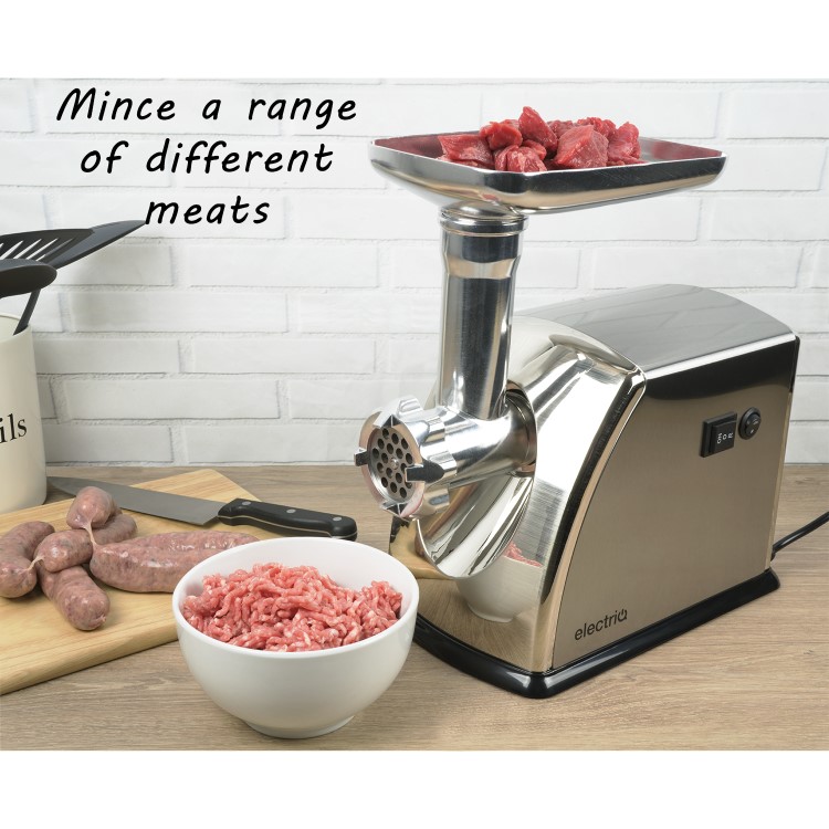 Refurbished electriQ Electric Meat Grinder 1800W with 3 Attachments Stainless Steel
