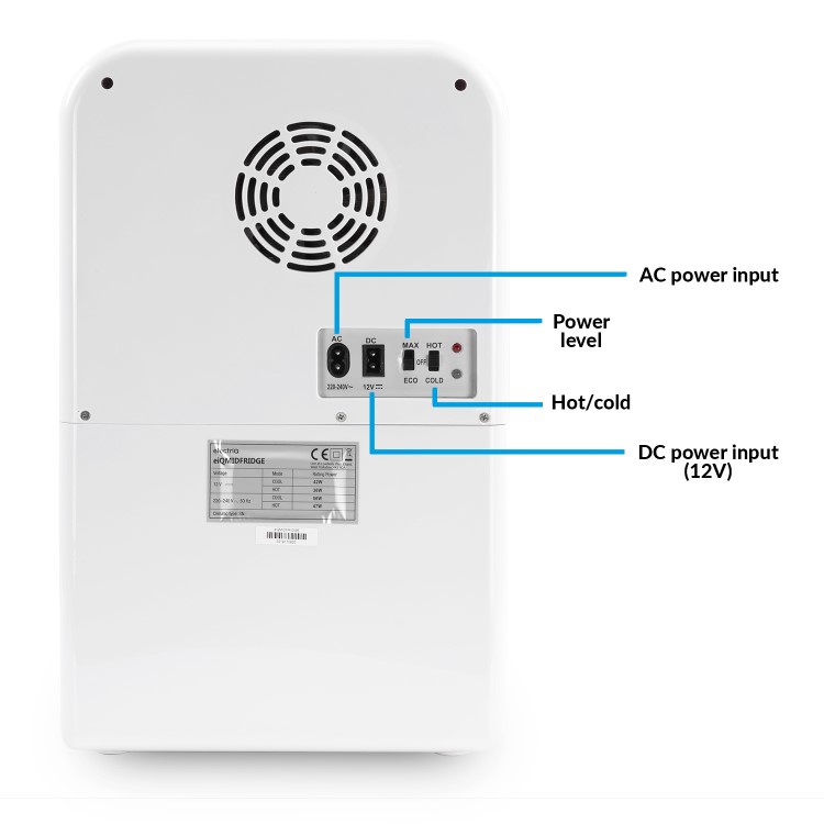 GRADE A3 - electriQ 15L Hot and Cold Portable Mini Fridge with 12V and UK Mains Plug - White