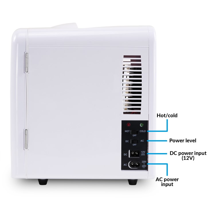 electriQ 4L Hot and Cold Portable Mini Fridge with 12V Car Adapter - White 