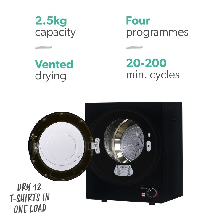 Refurbished electriQ EIQMTD2B Freestanding Vented 2.5KG Tumble Dryer Black