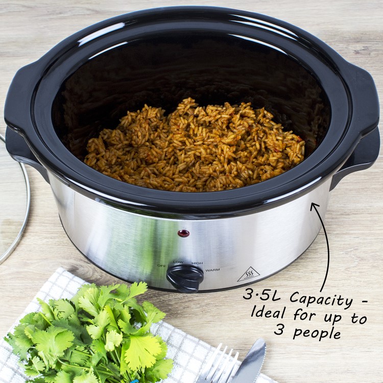 electriQ 3.5L Stainless Steel Slow Cooker - For 1 to 3 people