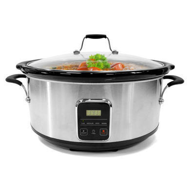 GRADE A1 - As new but box opened - ElectriQ 6.2L Slow Cooker Stainless Steel with Digital LED Display and Cool Touch Handles 