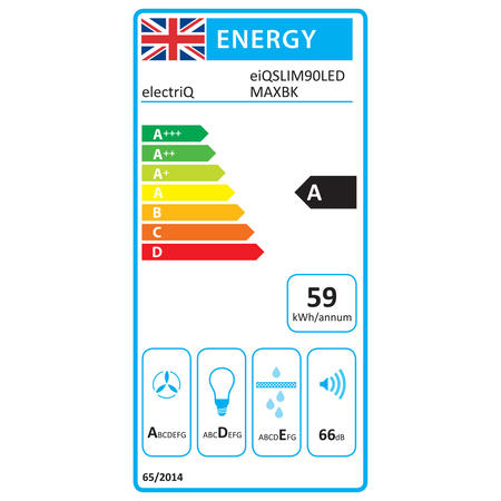 electriQ 90cm Slimline Cooker Hood with Touch Controls and High Extraction Rate - Black