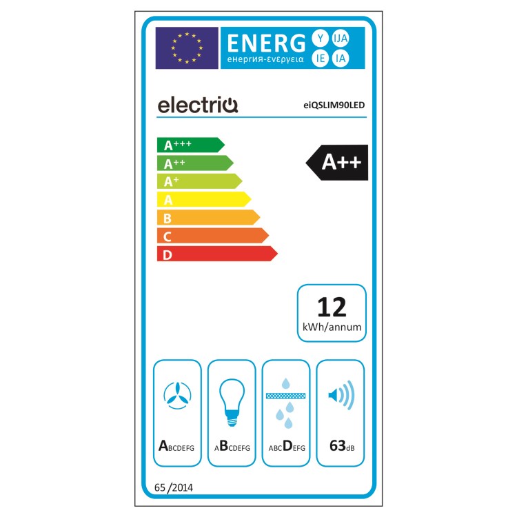 electriQ 90cm Slimline Hood with LED light strip in Black
